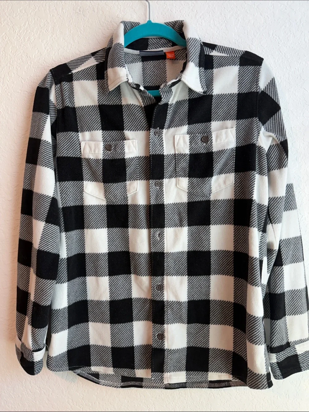 Boy's Black and White Plaid Button-Down Fleece